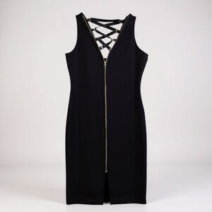 NWT Almost Famous Urban Chic Black Gold Zipper Body Con Midi Cocktail Evening M